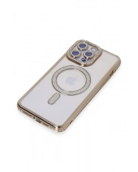 Newface iPhone 15 Pro Kılıf Joke Simli Magneticsafe Kılıf - Gold