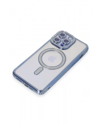 Newface iPhone 15 Pro Kılıf Joke Simli Magneticsafe Kılıf - Mavi