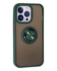 Newface iPhone 15 Pro Kılıf Montreal Yüzüklü Silikon Kapak - Yeşil