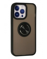 Newface iPhone 15 Pro Max Kılıf Montreal Yüzüklü Silikon Kapak - Siyah