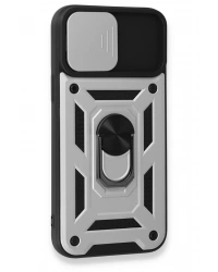 Newface iPhone 15 Pro Max Kılıf Pars Lens Yüzüklü Silikon - Gümüş