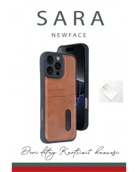 Newface iPhone 16 Pro Kılıf Sara Kartvizitli Deri Kılıf - Lacivert