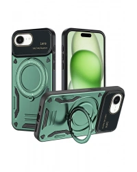 Newface iPhone 16E Kılıf Joy Lens Standlı Kapak - Koyu Yeşil