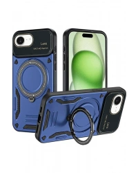 Newface iPhone 16E Kılıf Joy Lens Standlı Kapak - Lacivert