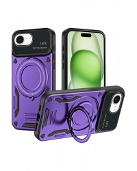 Newface iPhone 16E Kılıf Joy Lens Standlı Kapak - Mor