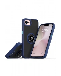 Newface iPhone 16E Kılıf Montreal Yüzüklü Silikon Kapak - Lacivert