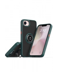 Newface iPhone 16E Kılıf Montreal Yüzüklü Silikon Kapak - Yeşil