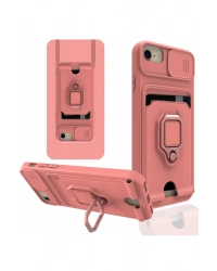 Newface iPhone 7 Kılıf Zuma Kartvizitli Yüzüklü Silikon - Pembe