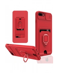 Newface iPhone 7 Plus Kılıf Zuma Kartvizitli Yüzüklü Silikon - Kırmızı