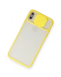 Newface iPhone X Kılıf Palm Buzlu Kamera Sürgülü Silikon - Sarı