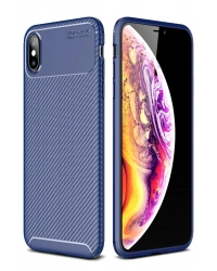 Newface iPhone XS Max Kılıf Auto Focus Karbon Kapak - Lacivert