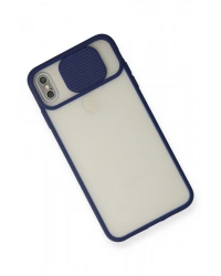 Newface iPhone XS Max Kılıf Palm Buzlu Kamera Sürgülü Silikon - Lacivert