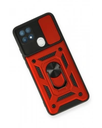 Newface Oppo A15 Kılıf Pars Lens Yüzüklü Silikon - Kırmızı