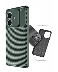 Newface Oppo A3 Kılıf Auto Focus Karbon Kapak - Koyu Yeşil