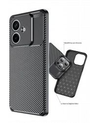 Newface Oppo A3 Kılıf Auto Focus Karbon Kapak - Siyah