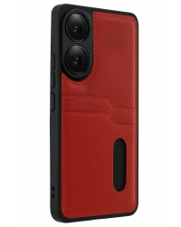 Newface Oppo A38 Sara Kartvizitli Deri Kılıf - Kırmızı