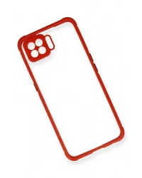 Newface Oppo Reno 4 Lite Kılıf Miami Şeffaf Silikon - Kırmızı