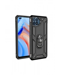 Newface Oppo Reno 4 Lite Kılıf Sofya Yüzüklü Silikon Kapak - Siyah