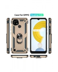 Newface Realme C21 Kılıf Sofya Yüzüklü Silikon Kapak - Gold
