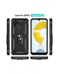 Newface Realme C21 Kılıf Sofya Yüzüklü Silikon Kapak - Siyah