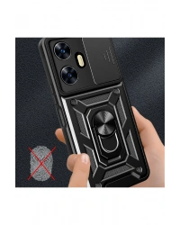 Newface Realme C55 Kılıf Pars Lens Yüzüklü Silikon - Siyah