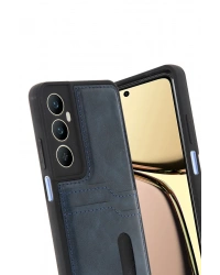 Newface Realme C65 Sara Kartvizitli Deri Kılıf - Lacivert