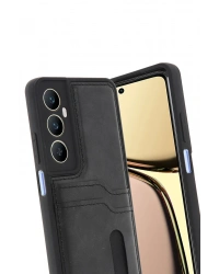 Newface Realme C65 Sara Kartvizitli Deri Kılıf - Siyah