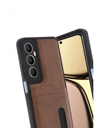 Newface Realme C65 Sara Kartvizitli Deri Kılıf - Taba