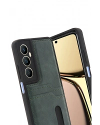 Newface Realme C65 Sara Kartvizitli Deri Kılıf - Yeşil