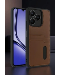 Newface Realme Note 50 4G Kılıf Sara Kartvizitli Deri Kılıf - Taba