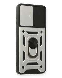 Newface Samsung Galaxy A02 Kılıf Pars Lens Yüzüklü Silikon - Gümüş