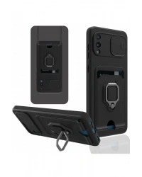 Newface Samsung Galaxy A02 Kılıf Zuma Kartvizitli Yüzüklü Silikon - Siyah