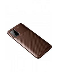 Newface Samsung Galaxy A02S Kılıf Auto Focus Karbon Kapak - Kahverengi