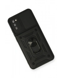 Newface Samsung Galaxy A02S Kılıf Pars Lens Yüzüklü Silikon - Siyah