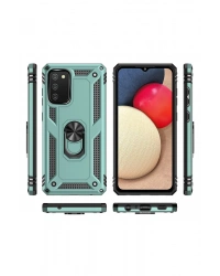 Newface Samsung Galaxy A02S Kılıf Sofya Yüzüklü Silikon Kapak - Yeşil