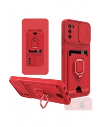 Newface Samsung Galaxy A02S Kılıf Zuma Kartvizitli Yüzüklü Silikon - Kırmızı