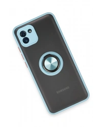 Newface Samsung Galaxy A03 Kılıf Montreal Yüzüklü Silikon Kapak - Buz Mavi