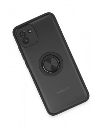 Newface Samsung Galaxy A03 Kılıf Montreal Yüzüklü Silikon Kapak - Siyah