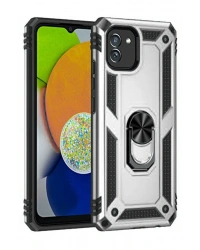 Newface Samsung Galaxy A03 Kılıf Sofya Yüzüklü Silikon Kapak - Gümüş