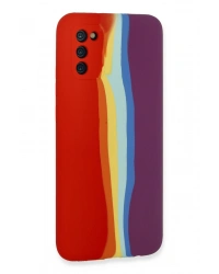 Newface Samsung Galaxy A03S Kılıf Ebruli Lansman Silikon - Kırmızı-Mor