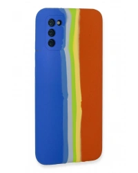 Newface Samsung Galaxy A03S Kılıf Ebruli Lansman Silikon - Mavi-Turuncu