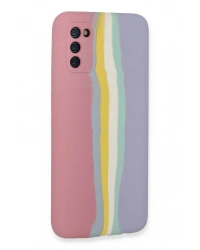 Newface Samsung Galaxy A03S Kılıf Ebruli Lansman Silikon - Pembe-Lila