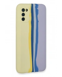Newface Samsung Galaxy A03S Kılıf Ebruli Lansman Silikon - Sarı-Lila