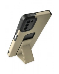 Newface Samsung Galaxy A03S Kılıf Mega Standlı Silikon - Gold