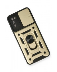 Newface Samsung Galaxy A03S Kılıf Pars Lens Yüzüklü Silikon - Gold