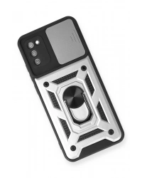 Newface Samsung Galaxy A03S Kılıf Pars Lens Yüzüklü Silikon - Gümüş