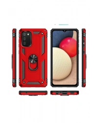 Newface Samsung Galaxy A03S Kılıf Sofya Yüzüklü Silikon Kapak - Kırmızı