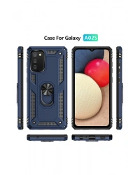 Newface Samsung Galaxy A03S Kılıf Sofya Yüzüklü Silikon Kapak - Lacivert