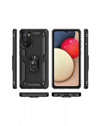 Newface Samsung Galaxy A03S Kılıf Sofya Yüzüklü Silikon Kapak - Siyah