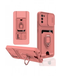 Newface Samsung Galaxy A03S Kılıf Zuma Kartvizitli Yüzüklü Silikon - Pembe